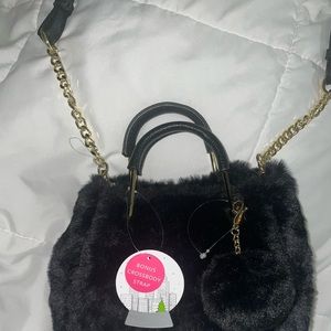 Black fuzzy purse